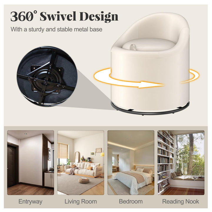 Giantex Swivel Accent Chair with Storage, 360° Upholstered Vanity Chair with Backrest