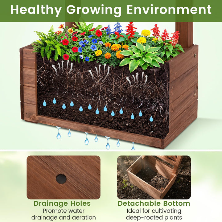 Giantex 87in Tall Wooden Garden Arbor with Planter Boxes &amp; Hanging Roof
