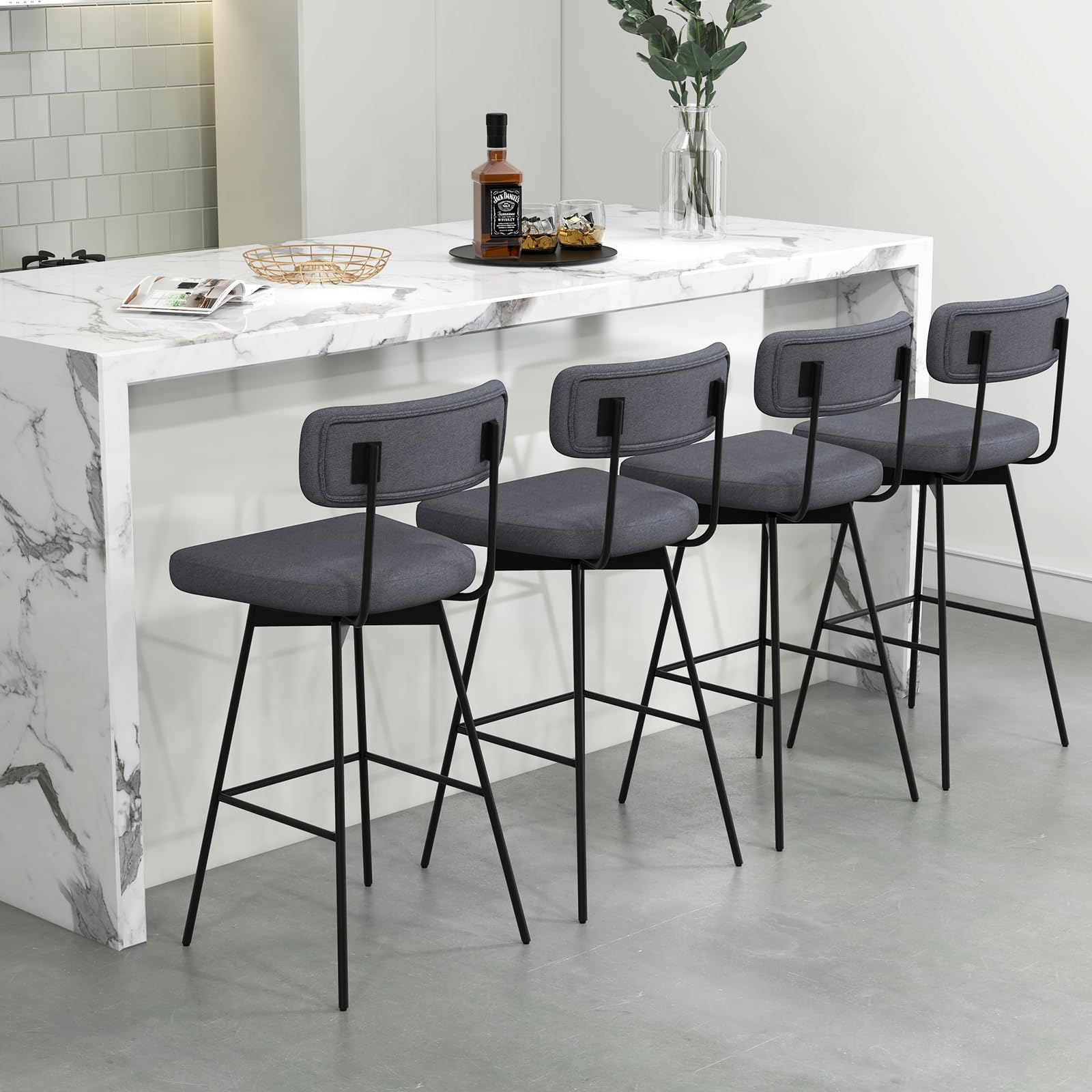 Giantex Swivel Bar Stools,  Upholstered Bar Height Bar Chairs w/Padded Seat & Backrest