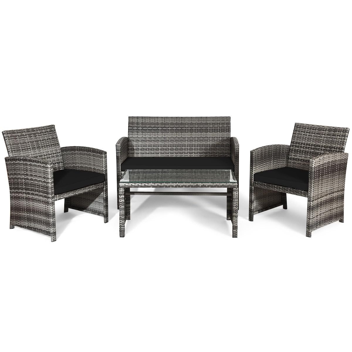 Giantex 4 Pc Rattan Patio Furniture Garden Lawn Sofa Cushioned Seat Mix Gray Wicker Conversation Sets