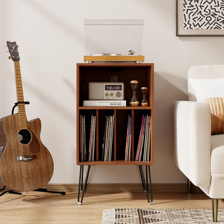 Giantex Record Player Stand with Charging Station Turntable Cabinet with Record Storage & Metal Legs