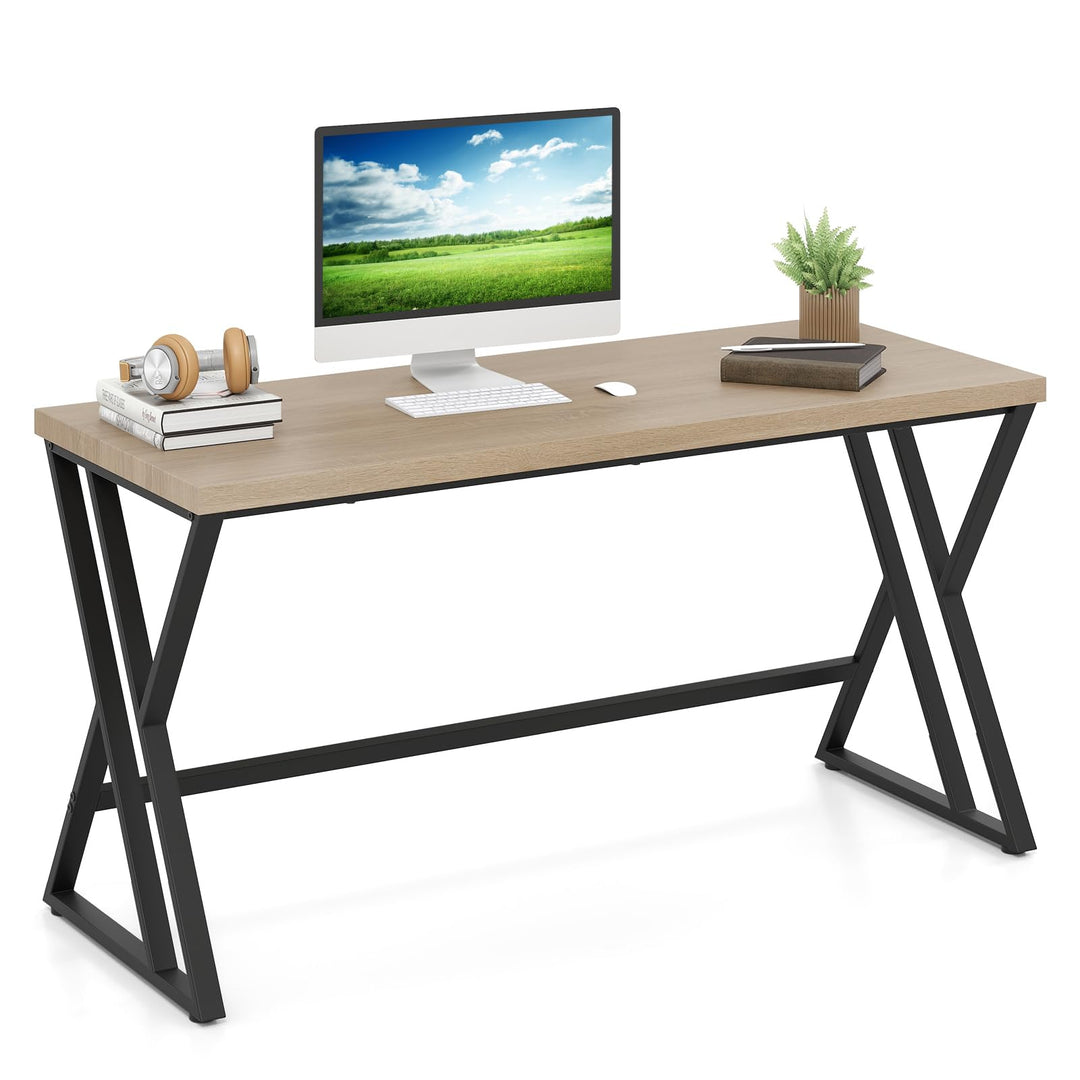 Giantex Large Computer Desk 59" Industrial Home Office Desk with Z-Shaped Metal Leg & Crossbar