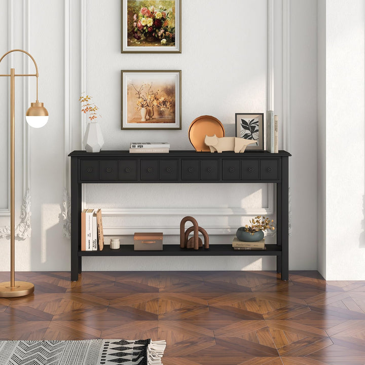 Giantex Narrow Console Table with Storage - 60" Long Sofa Side Table w/ 4 Drawers & Open Shelf, Espresso