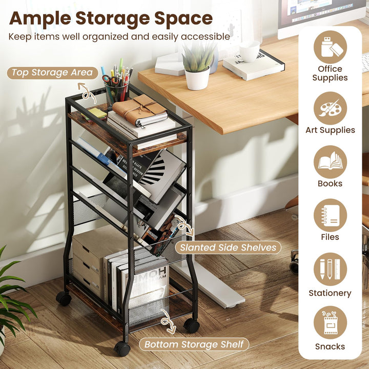 Giantex 32" H 5-Tier Rolling File Cart with Sloped Mesh Magazine Racks (1/2)