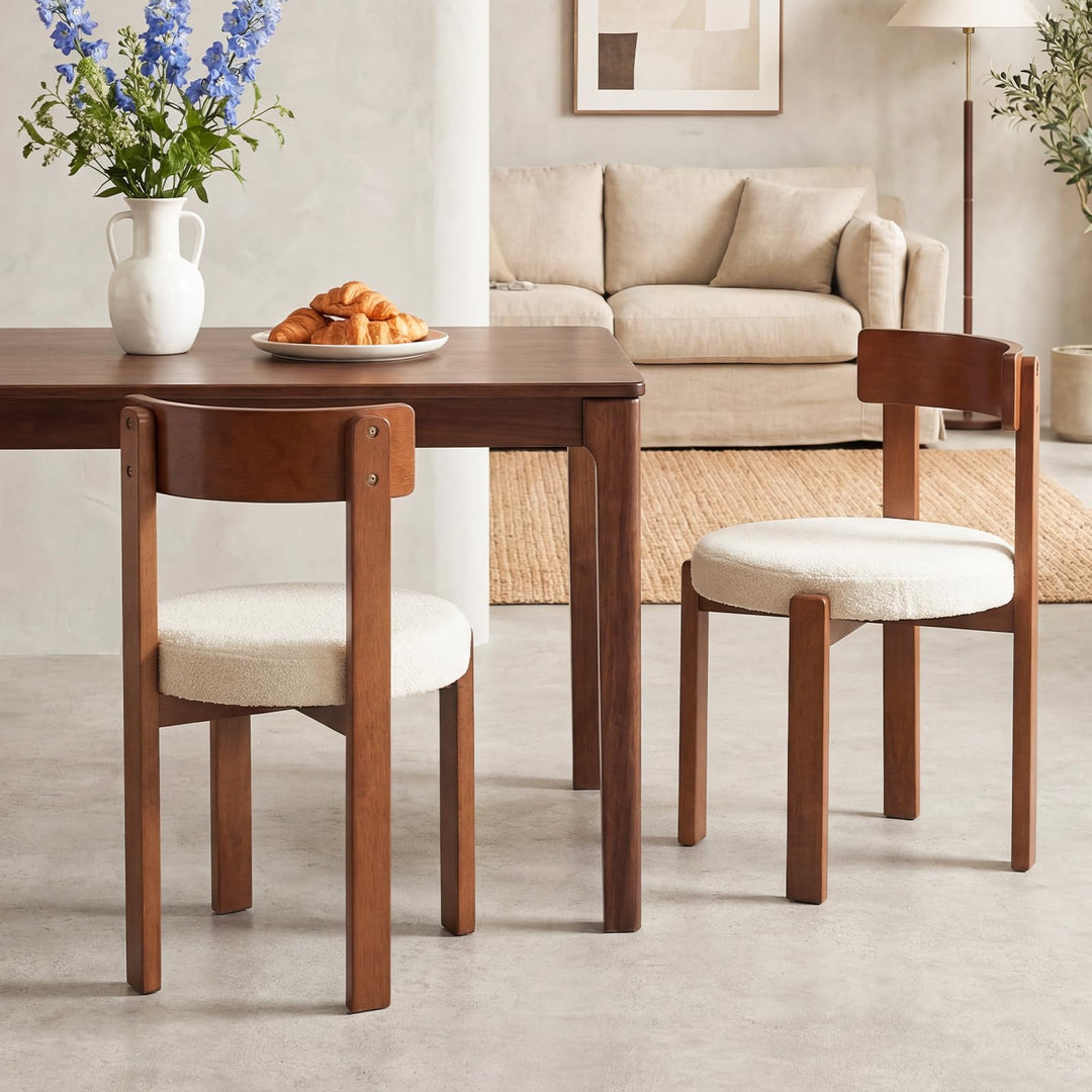 Giantex Wooden Dining Chairs Set of 2/4 Teddy Fleece Upholstered Boucle Kitchen Chair w/Curved Backrest
