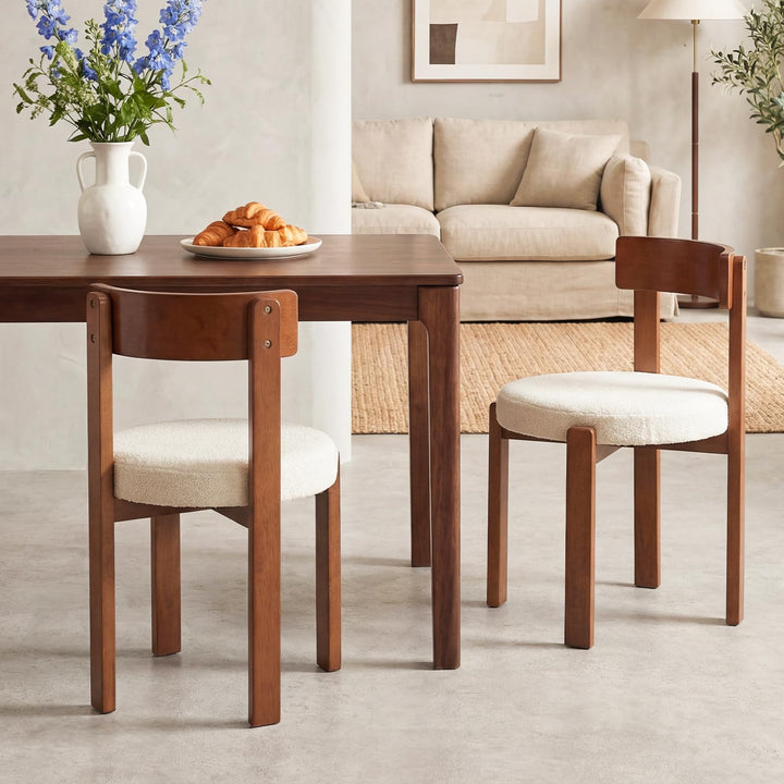Giantex Wooden Dining Chairs Set of 2/4 Teddy Fleece Upholstered Boucle Kitchen Chair w/Curved Backrest