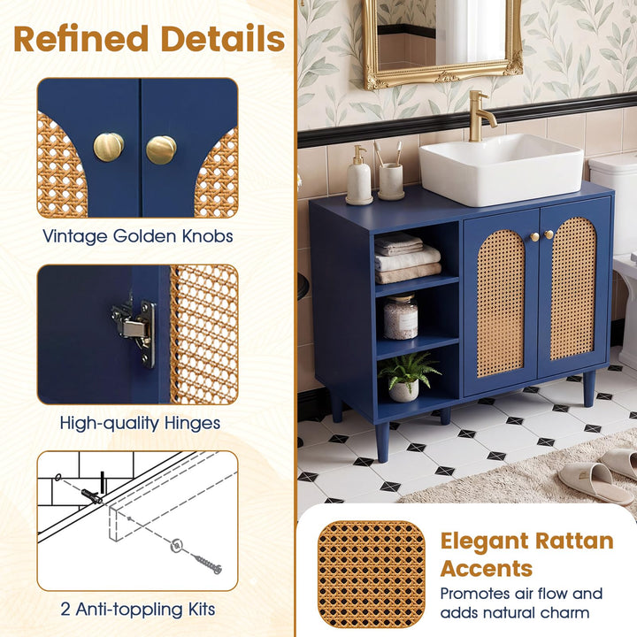 Giantex 36" Bathroom Under Sink Storage Cabinet with 2 Rattan Doors