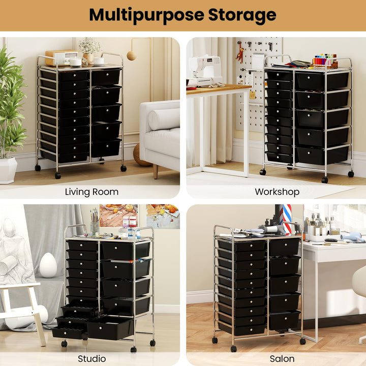 Giantex Rolling Storage Cart 15-Drawer Trolley with Chrome Plated Metal Frame