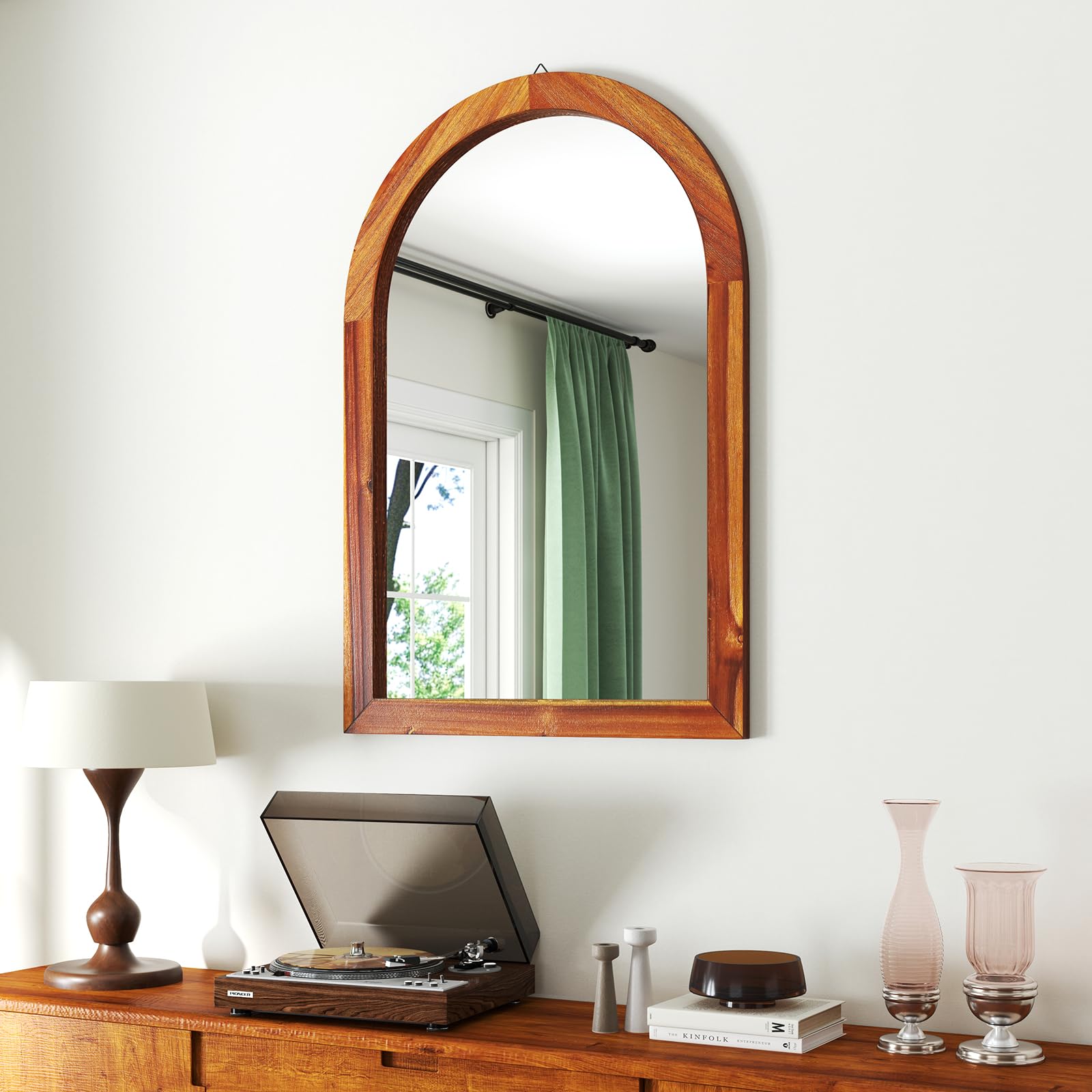 Farmhouse Wall Mirror Arched Mirror with Solid Acacia Wood Frame