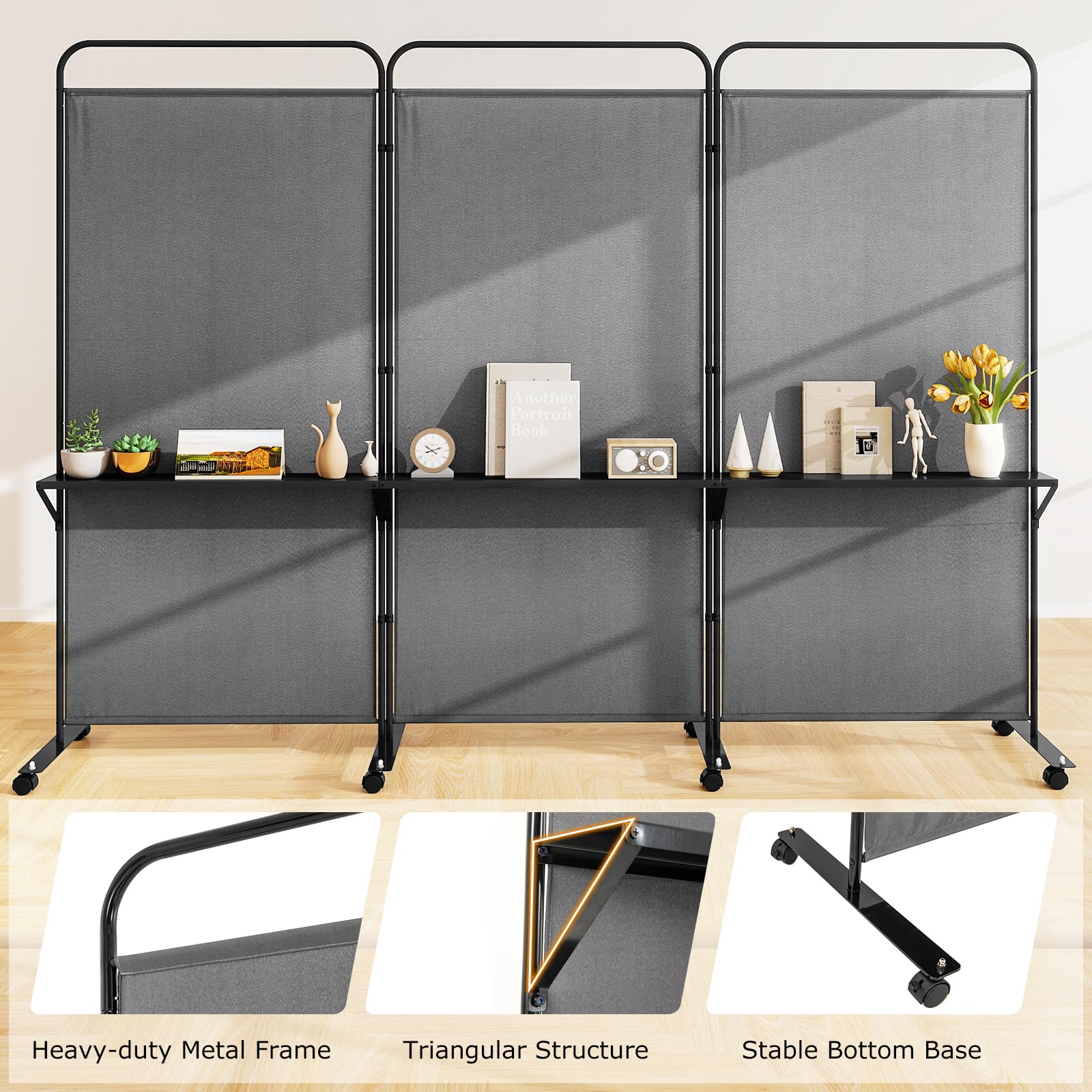 Giantex 3 Panel Room Divider with Wheels and Shelves  for Home Office Studio