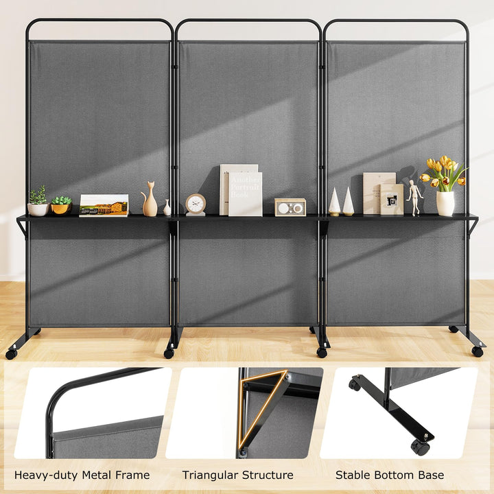 Giantex 3 Panel Room Divider with Wheels and Shelves  for Home Office Studio