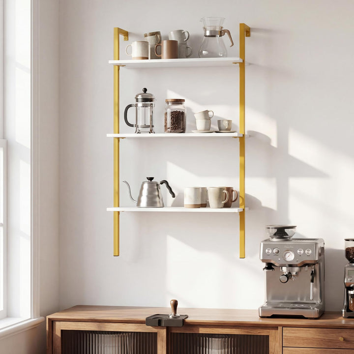 Giantex Ladder Shelf | 3-Tier Wood Wall Mounted Bookshelf with Metal Frame (1/2)