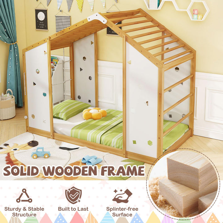 Giantex Twin Size Montessori Floor Bed, 3-in-1 Indoor Kids Jungle Gym Playground