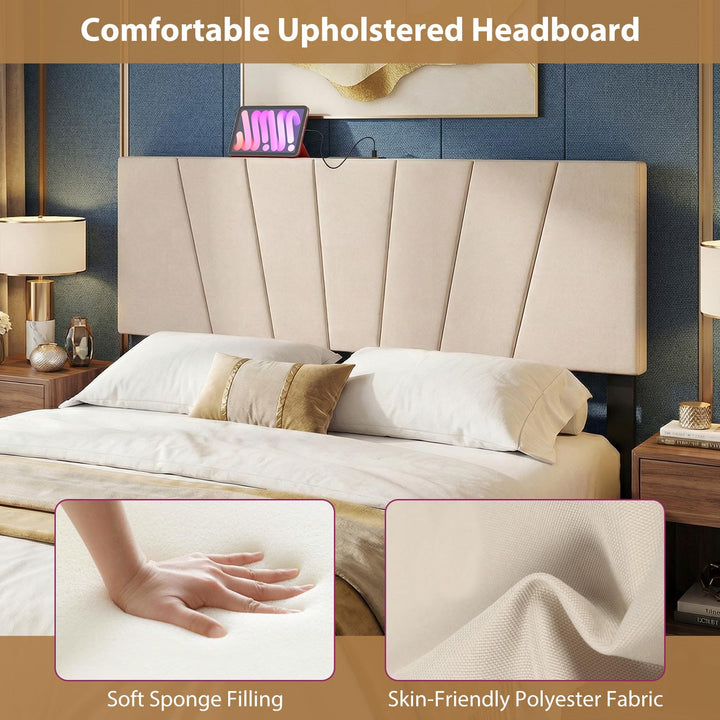 Giantex Geometric Upholstered Head Board with USB & Type-C Ports