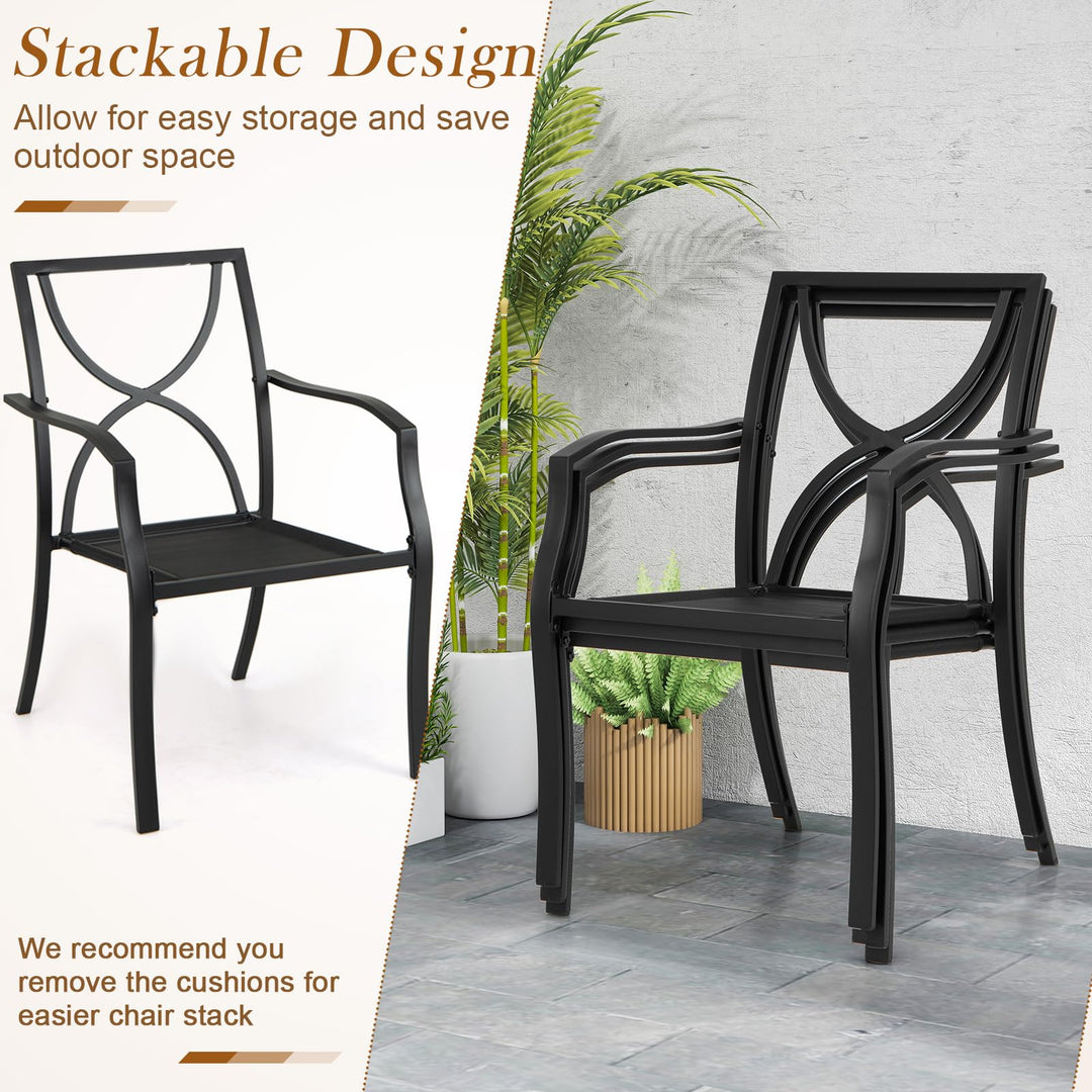 Giantex Metal Outdoor Dining Chair Set of 2/4 Stackable Patio Chairs with Armrests