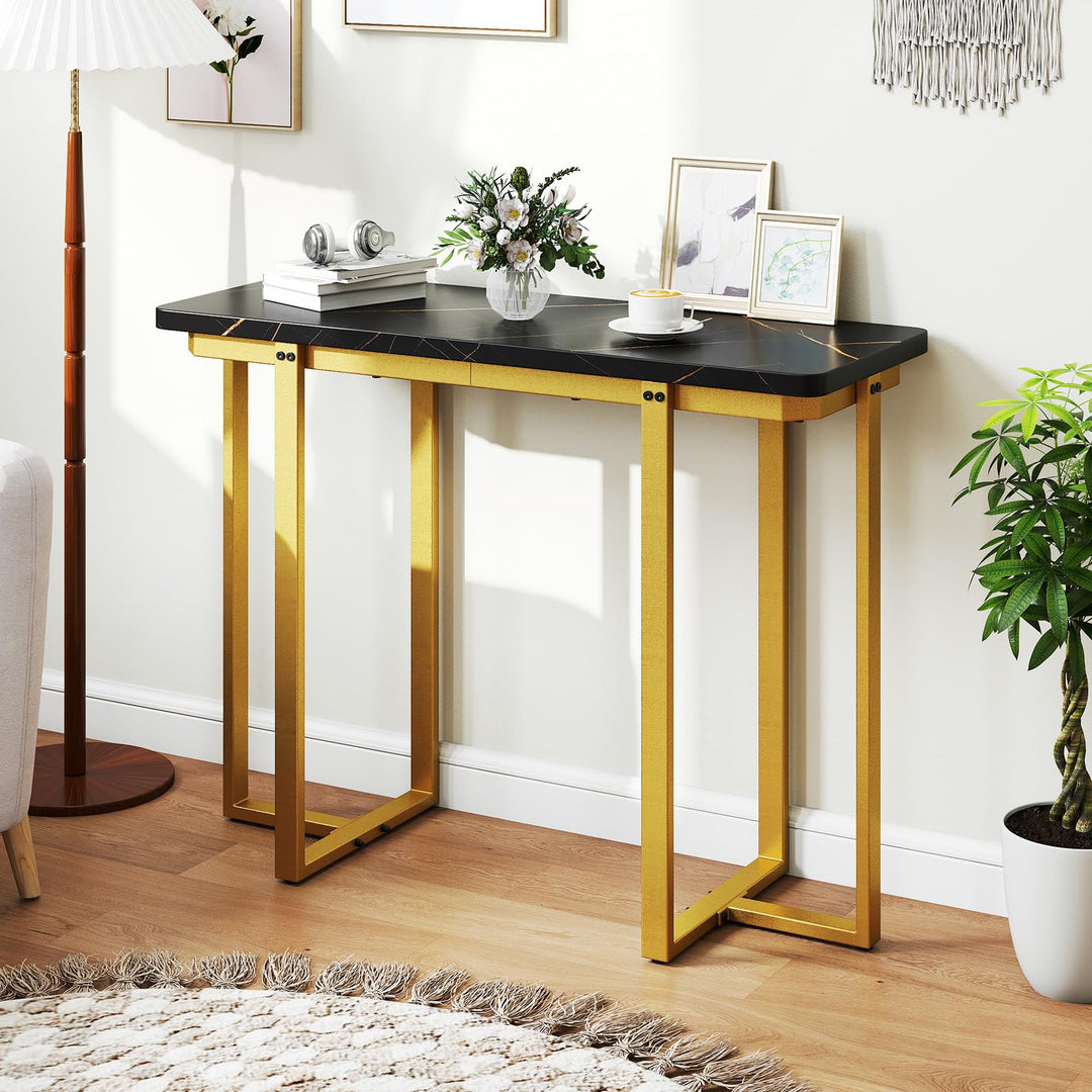 Giantex Console Table 42" Modern Faux Marble Foyer Table with Geometric Metal Frame