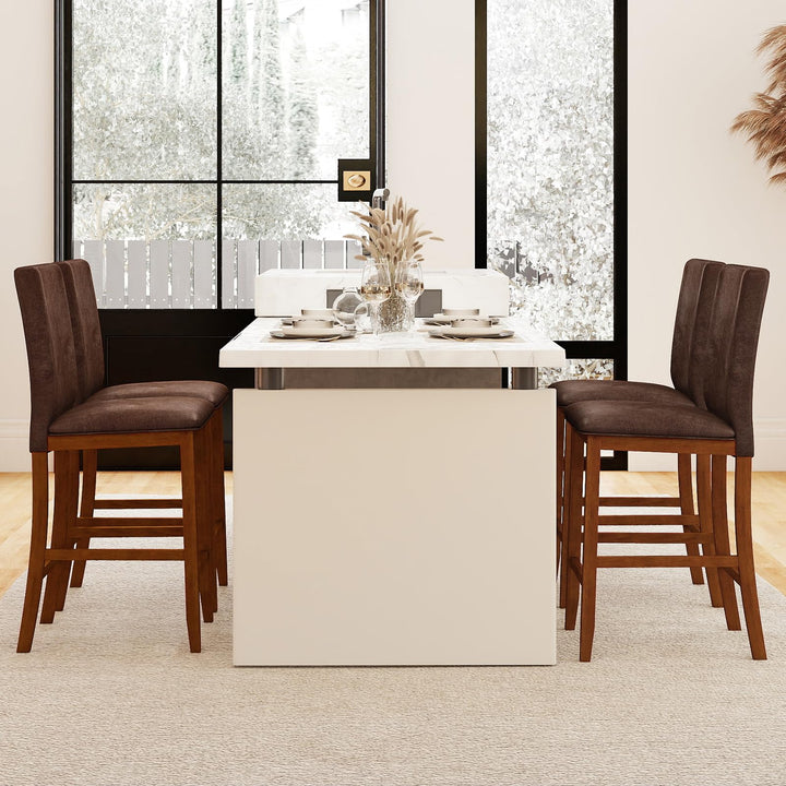 Giantex 26" Bar Stools Set of 2/4 Upholstered Counter Height Bar Chairs with Solid Rubber Wood Legs