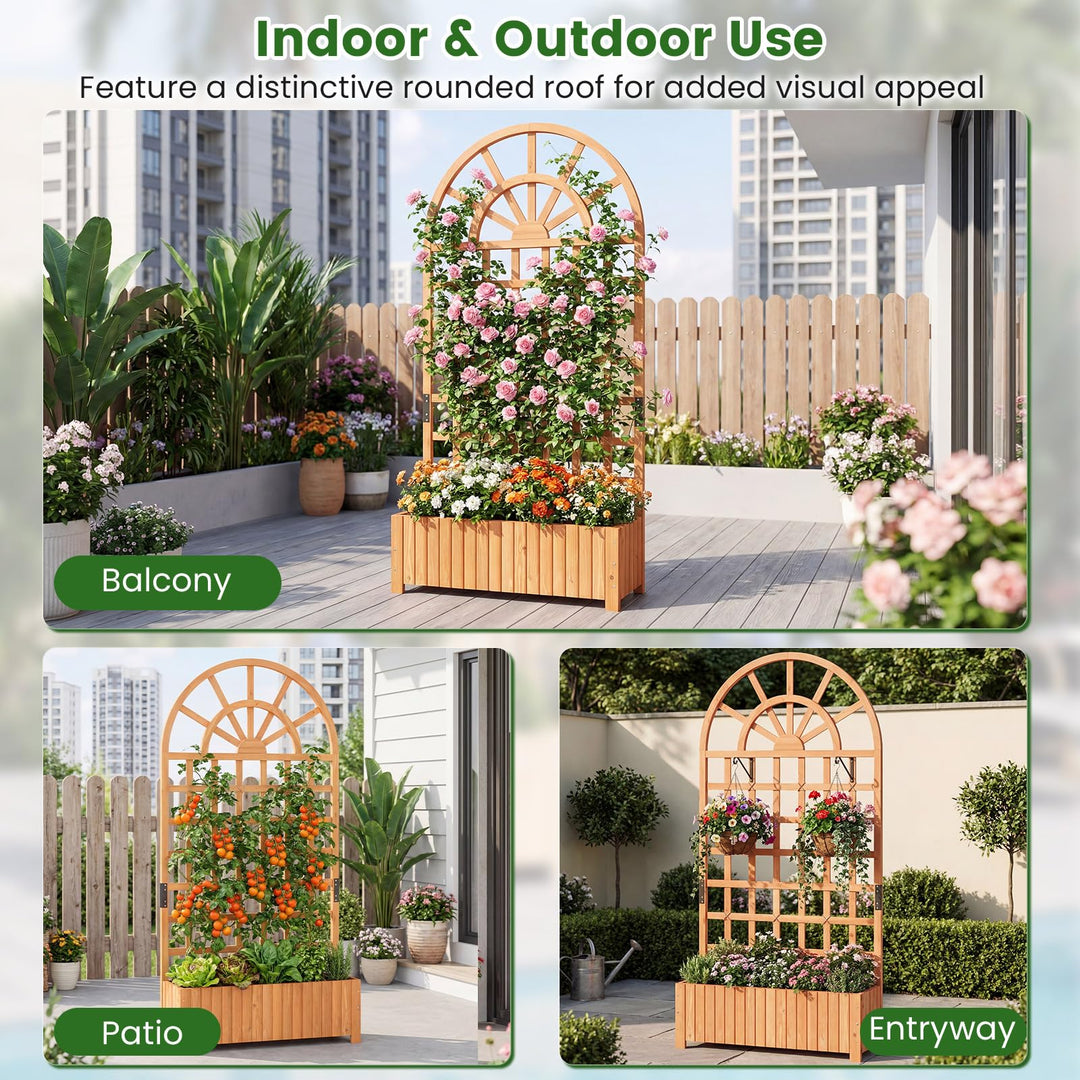 Giantex Wooden Raised Garden Bed with Trellis 71" Outdoor Planter Box Privacy Screen