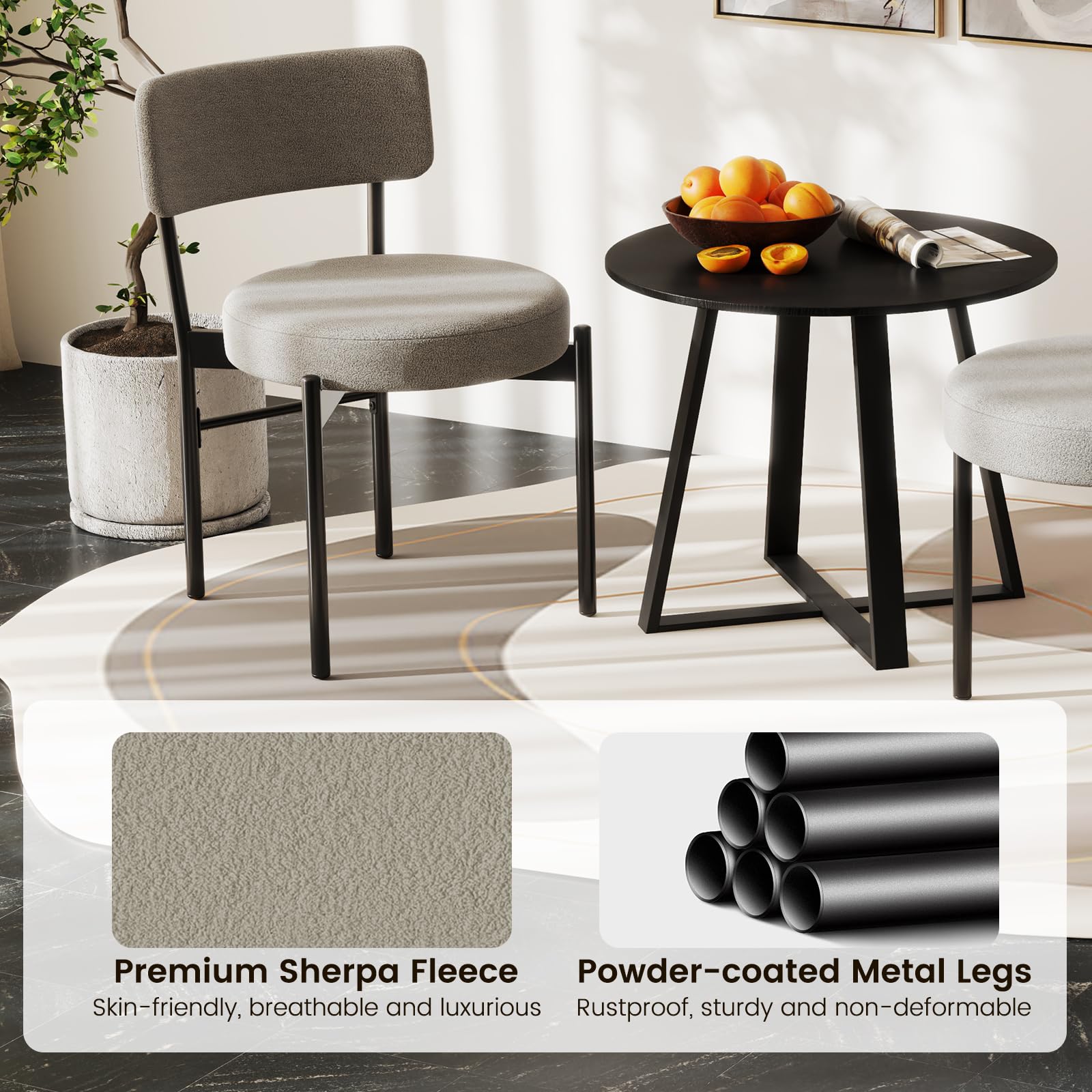 Giantex Boucle Dining Chairs Set of 2/4, Sherpa Upholstered Kitchen Chairs w/Curved Backrest, Padded Seat & Metal Legs