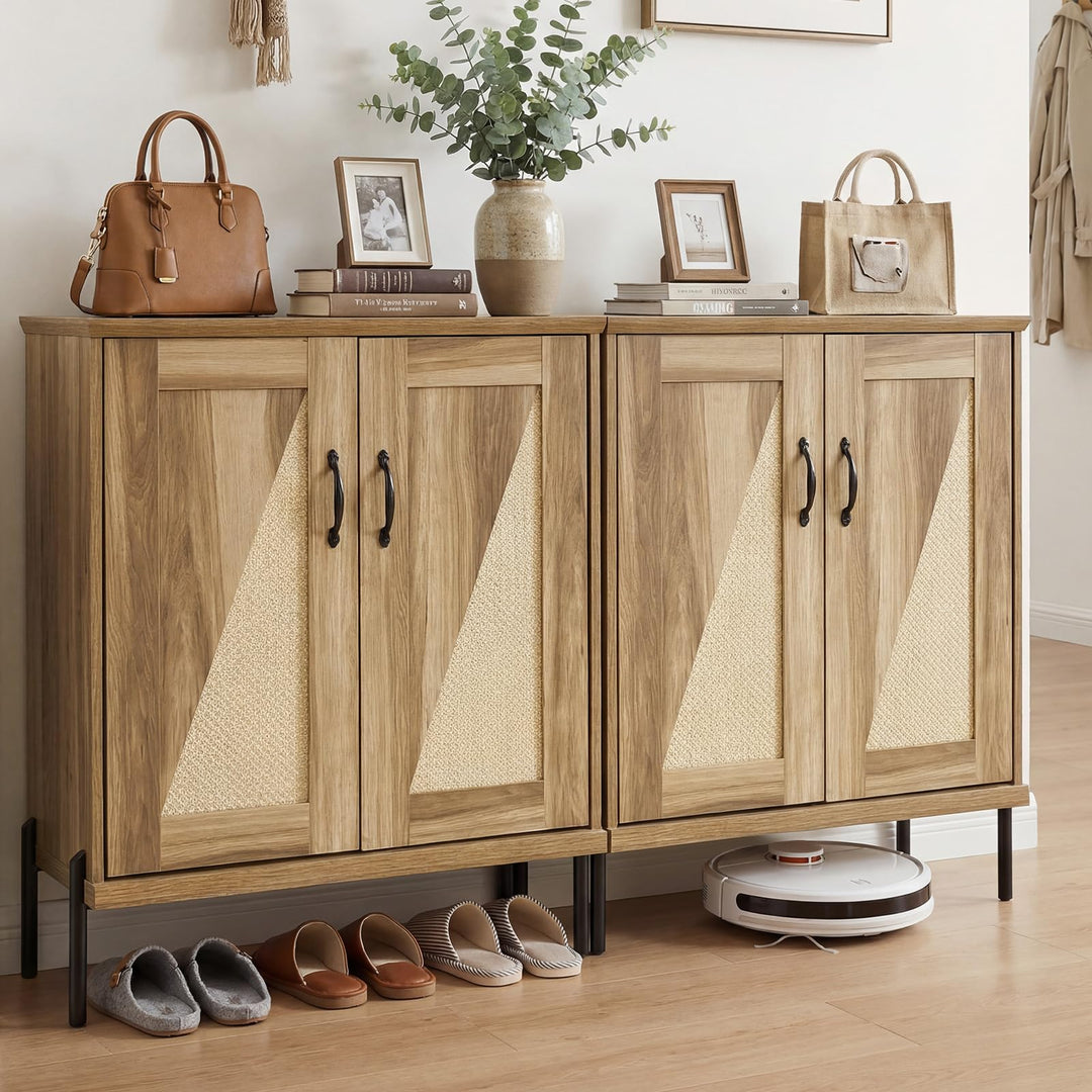 Giantex 5-Tier Farmhouse Shoe Storage Cabinet with Woven Rattan Doors,