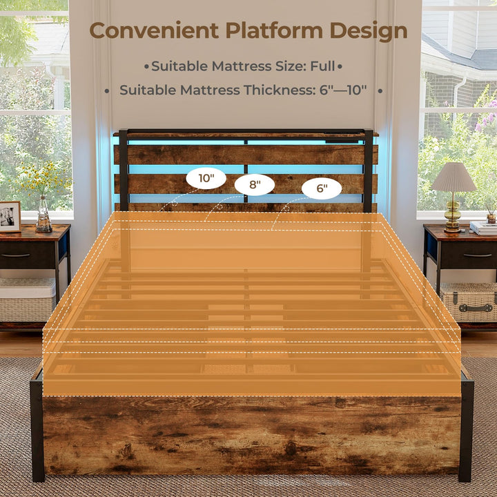 Giantex Bed Frame with LED Lights Headboard and 4 Storage Drawers