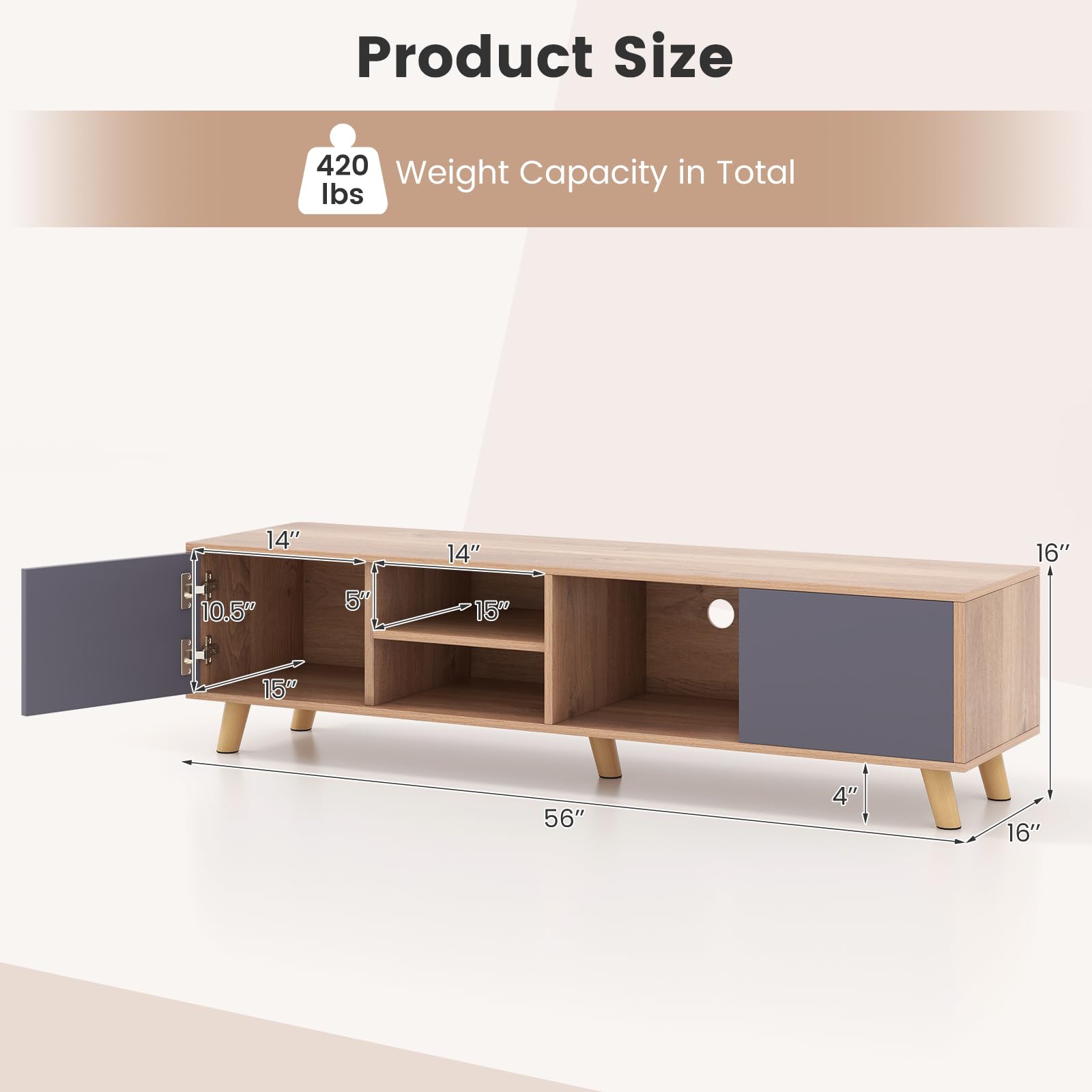 Giantex TV Stand for TVs up to 65 Inch, Entertainment Center with 2 Side Cabinets