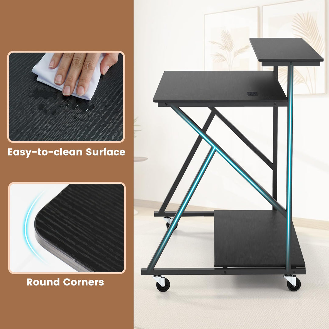 Giantex Rolling Computer Desk with Charging Station