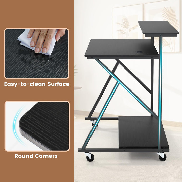 Giantex Rolling Computer Desk with Charging Station