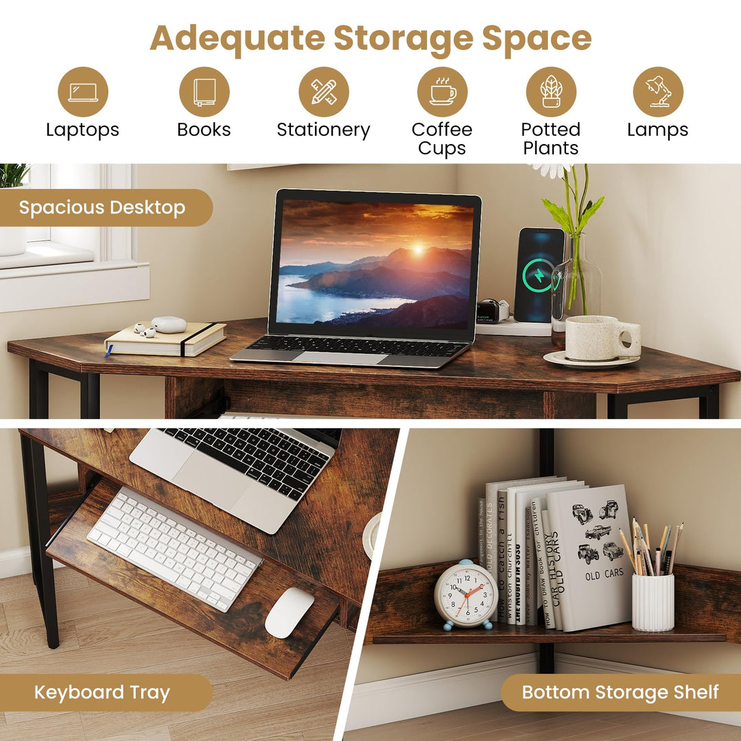Giantex Small Corner Desk with Charging Station with Keyboard Tray & Storage Shelf