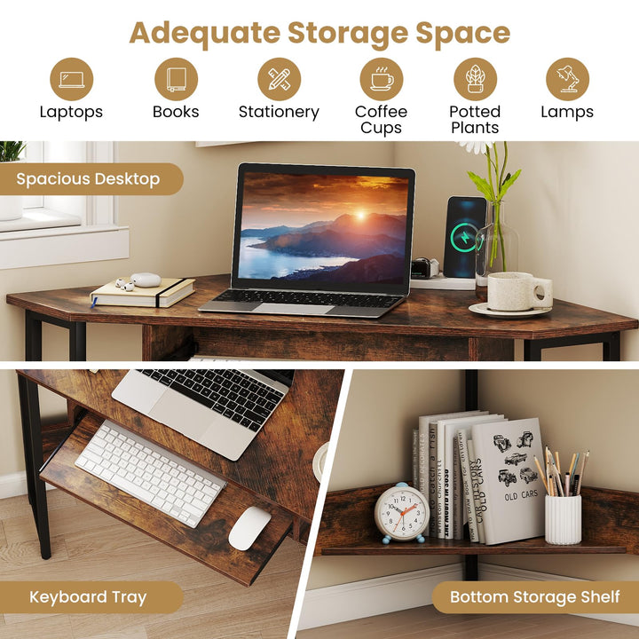Giantex Small Corner Desk with Charging Station with Keyboard Tray & Storage Shelf