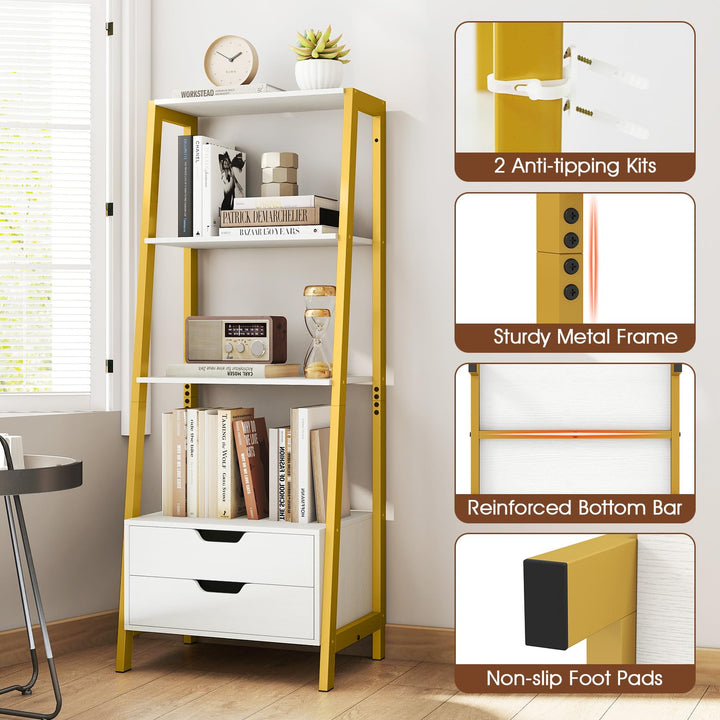 Giantex 4-Tier Bookshelf with 2 Drawers Set of 1/2