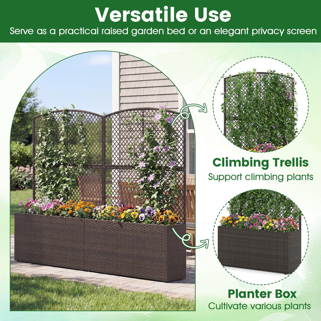 Giantex Raised Garden Bed with Trellis | 58'' Tall PE Rattan Planter Box w/Liner & Drainage