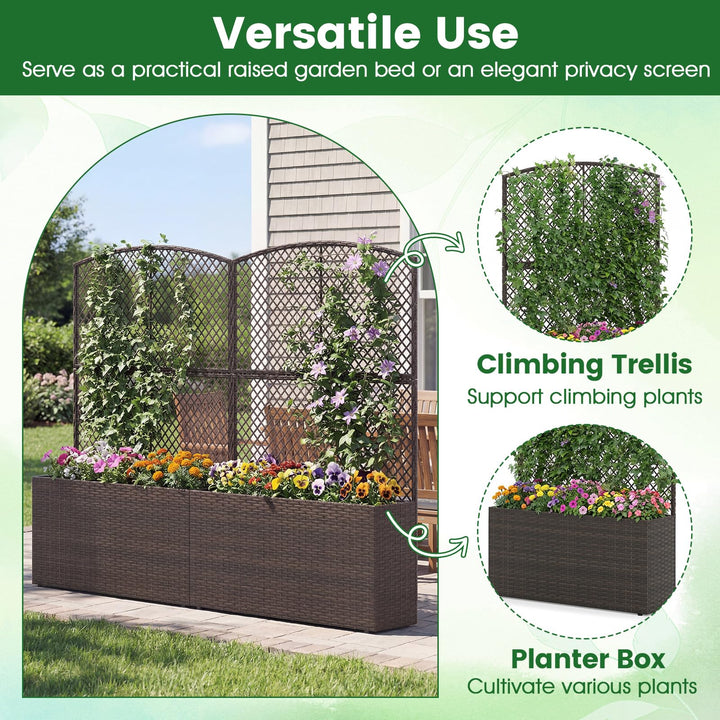 Giantex Raised Garden Bed with Trellis | 58'' Tall PE Rattan Planter Box w/Liner & Drainage