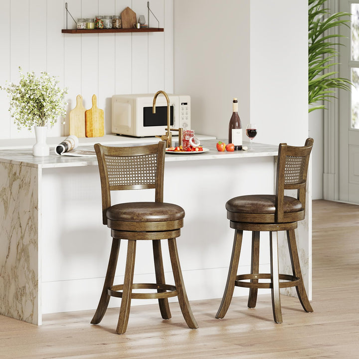 Giantex 25" Swivel Bar Stools Set of 2/4 with Footrest & Rubber Wood Frame
