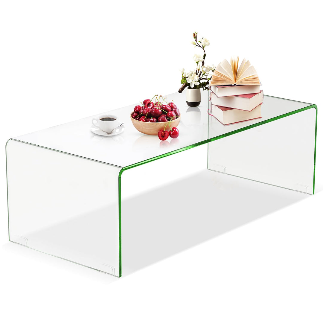 Giantex 42 x 19.7 Inch Clear Tempered Glass Coffee Table with Rounded Edges