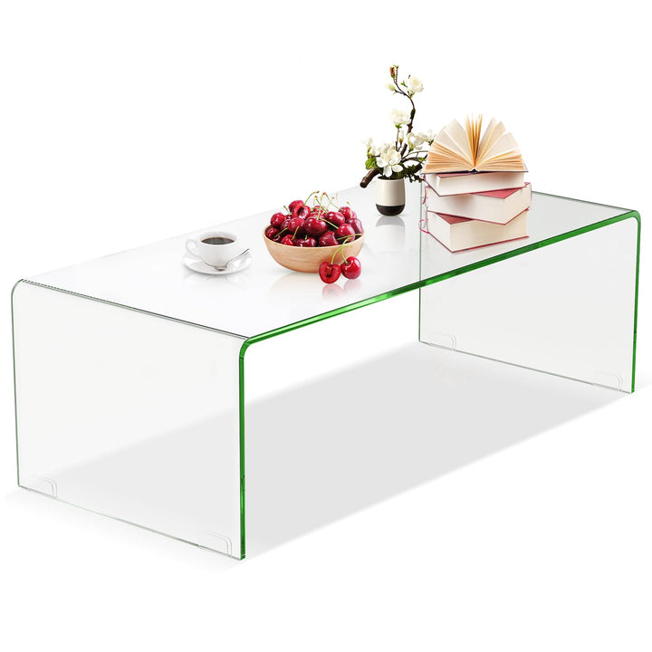 Giantex 42 x 19.7 Inch Clear Tempered Glass Coffee Table with Rounded Edges