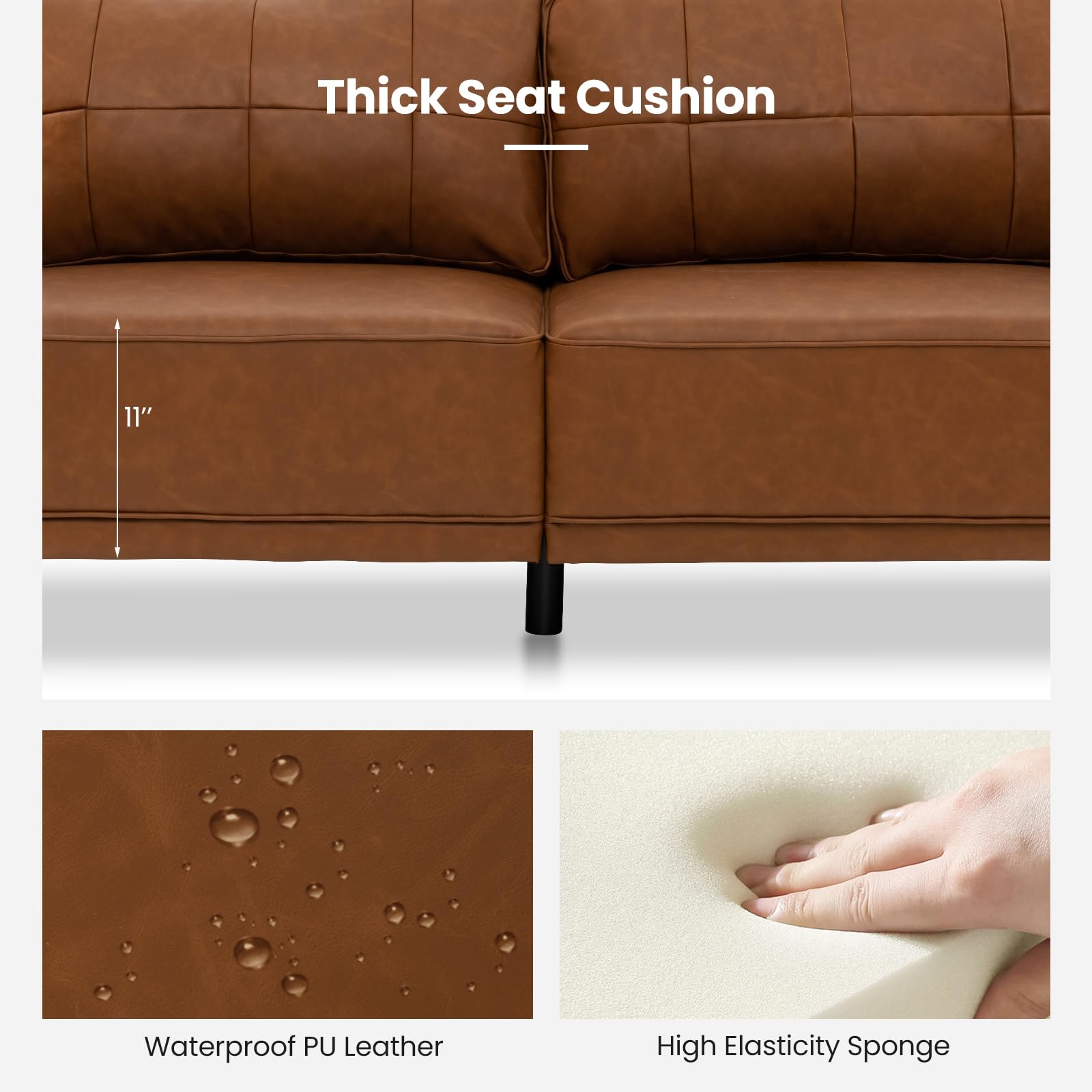Giantex Sofa Couch, 81.5'' Upholstered 3-Seater Sofa Couch with Faux Leather (Brown)