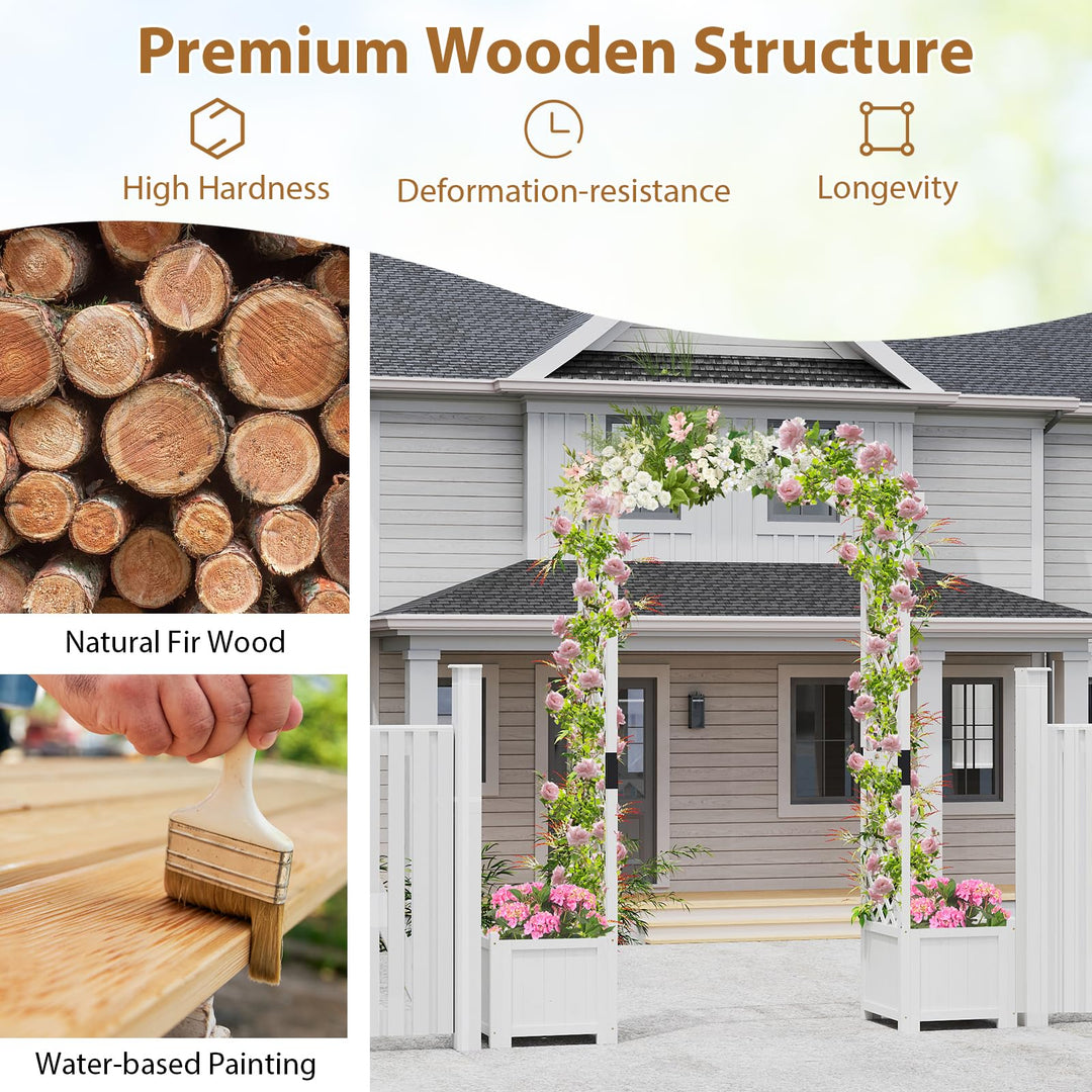 Giantex Garden Arbor with Planter, Wooden Planter Arch with Trellis, Outdoor Arch for Climbing Plants