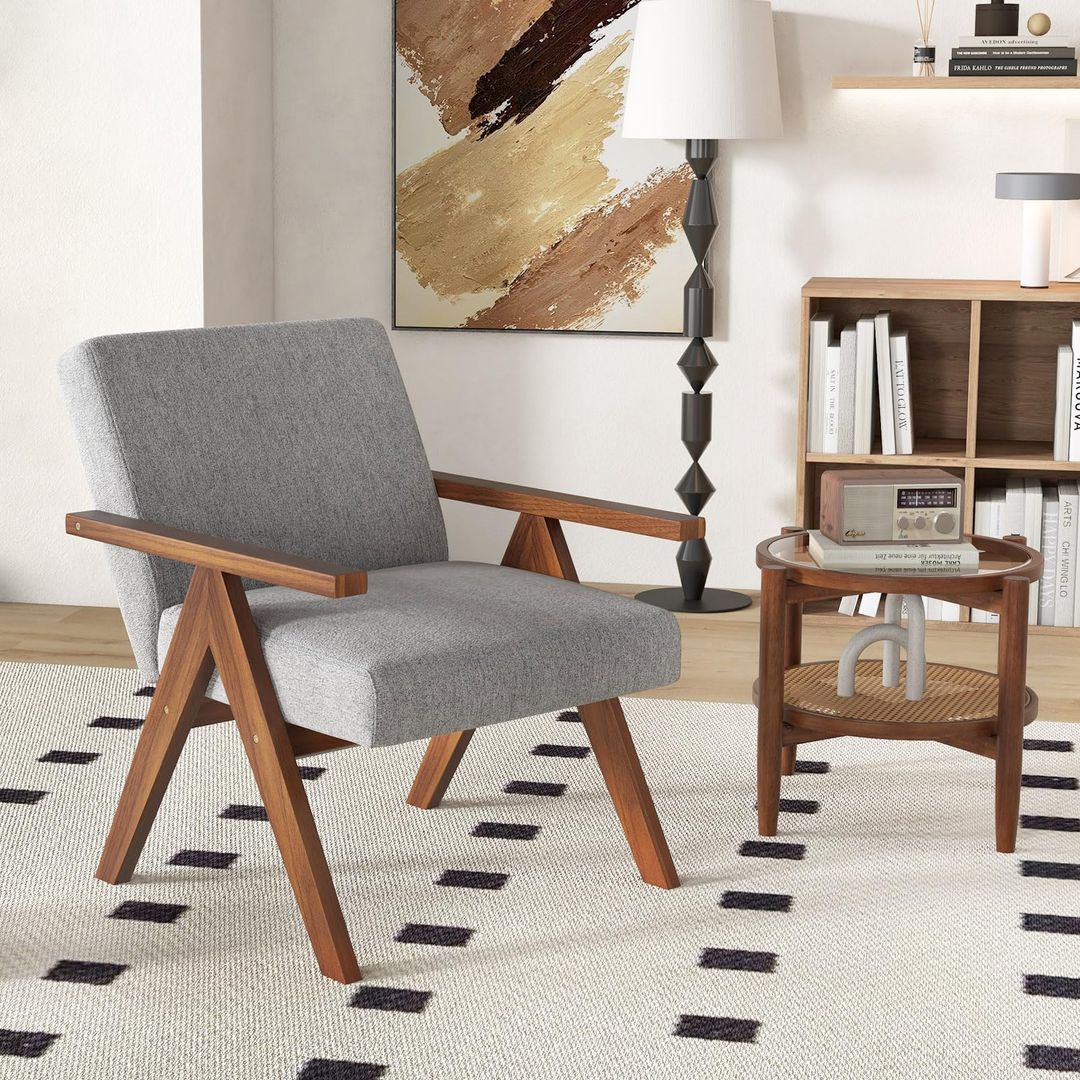 Giantex Modern Accent Chair, Linen Fabric Armchair with Solid