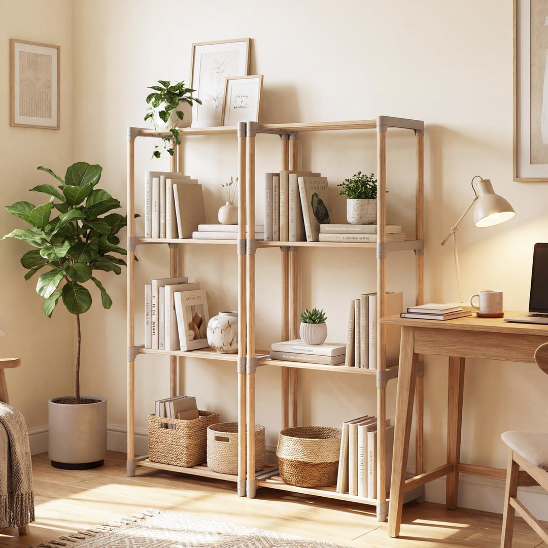 Giantex 4-Tier Bookshelf | Pine Wood Bookcase with Open Shelves