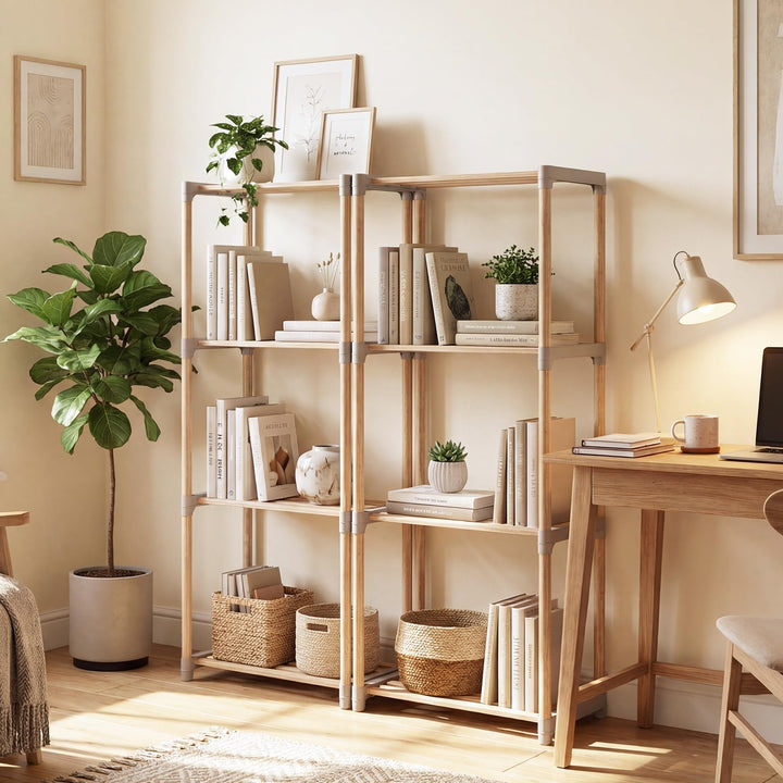 Giantex 4-Tier Bookshelf | Pine Wood Bookcase with Open Shelves