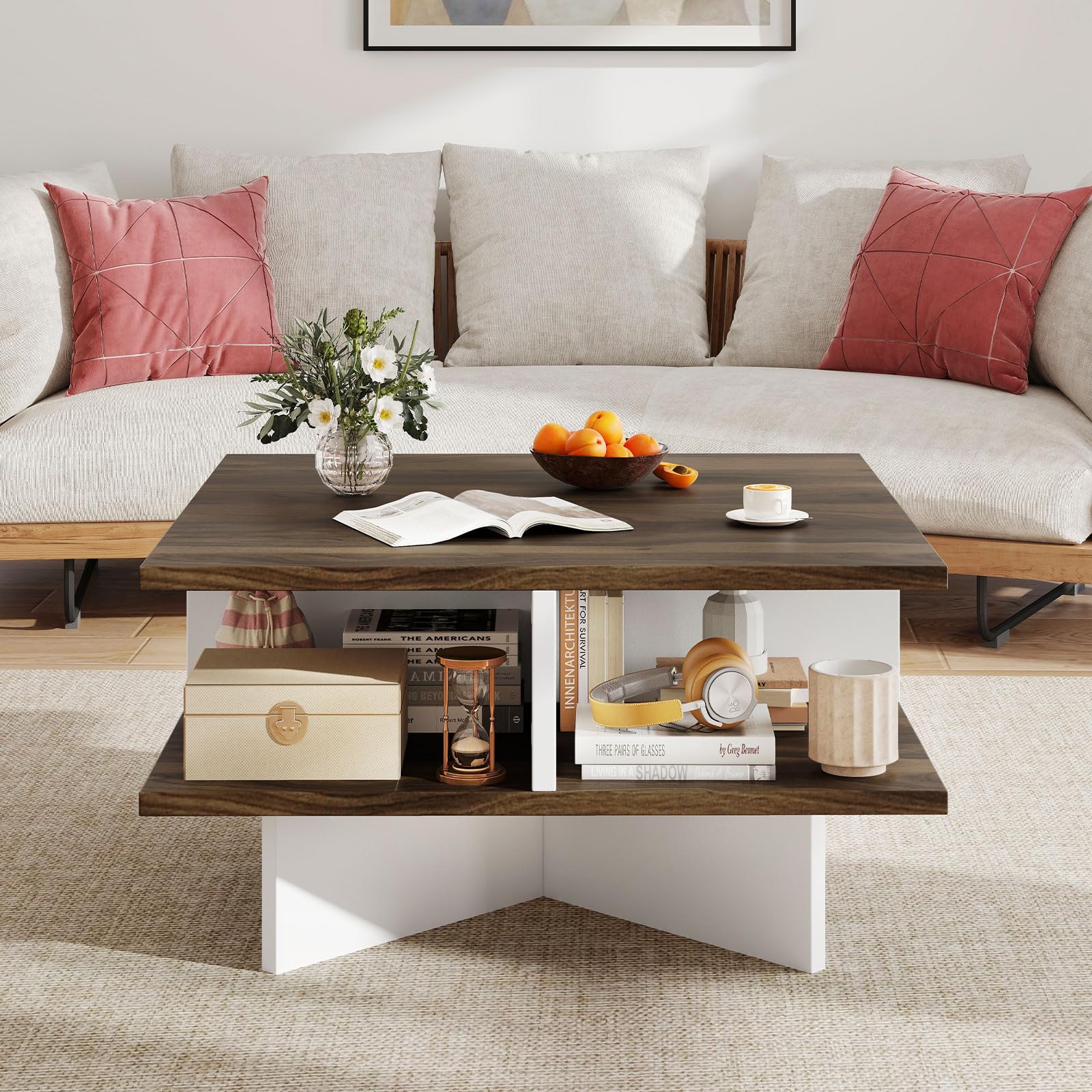 Giantex Square Coffee Table with Storage for Living Room