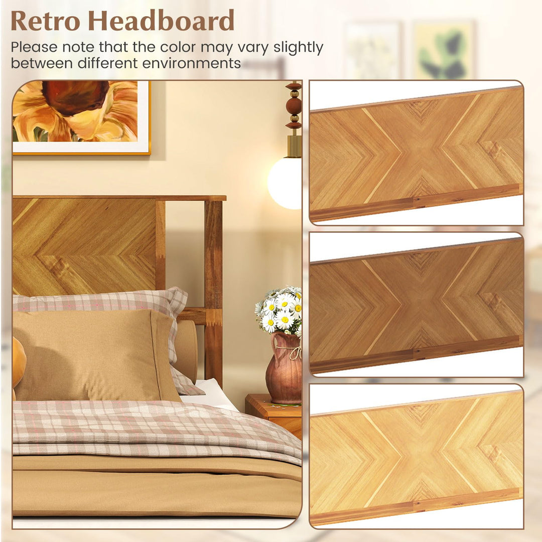 Giantex Acacia Wood Platform Bed Frame Mid-Century Modern Bed Frame with Headboard