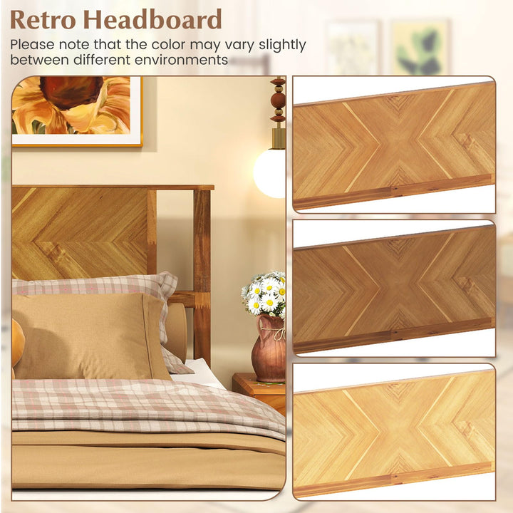 Giantex Acacia Wood Platform Bed Frame Mid-Century Modern Bed Frame with Headboard