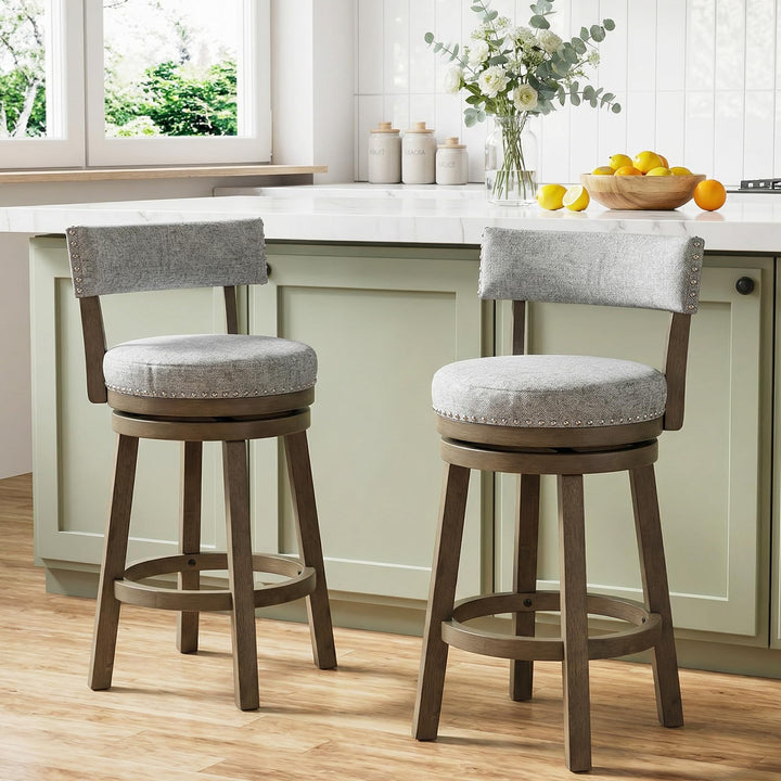 Giantex Swivel Bar Stool | 27" Counter Height Stool with Linen Fabric Upholstered Seat &amp; Back