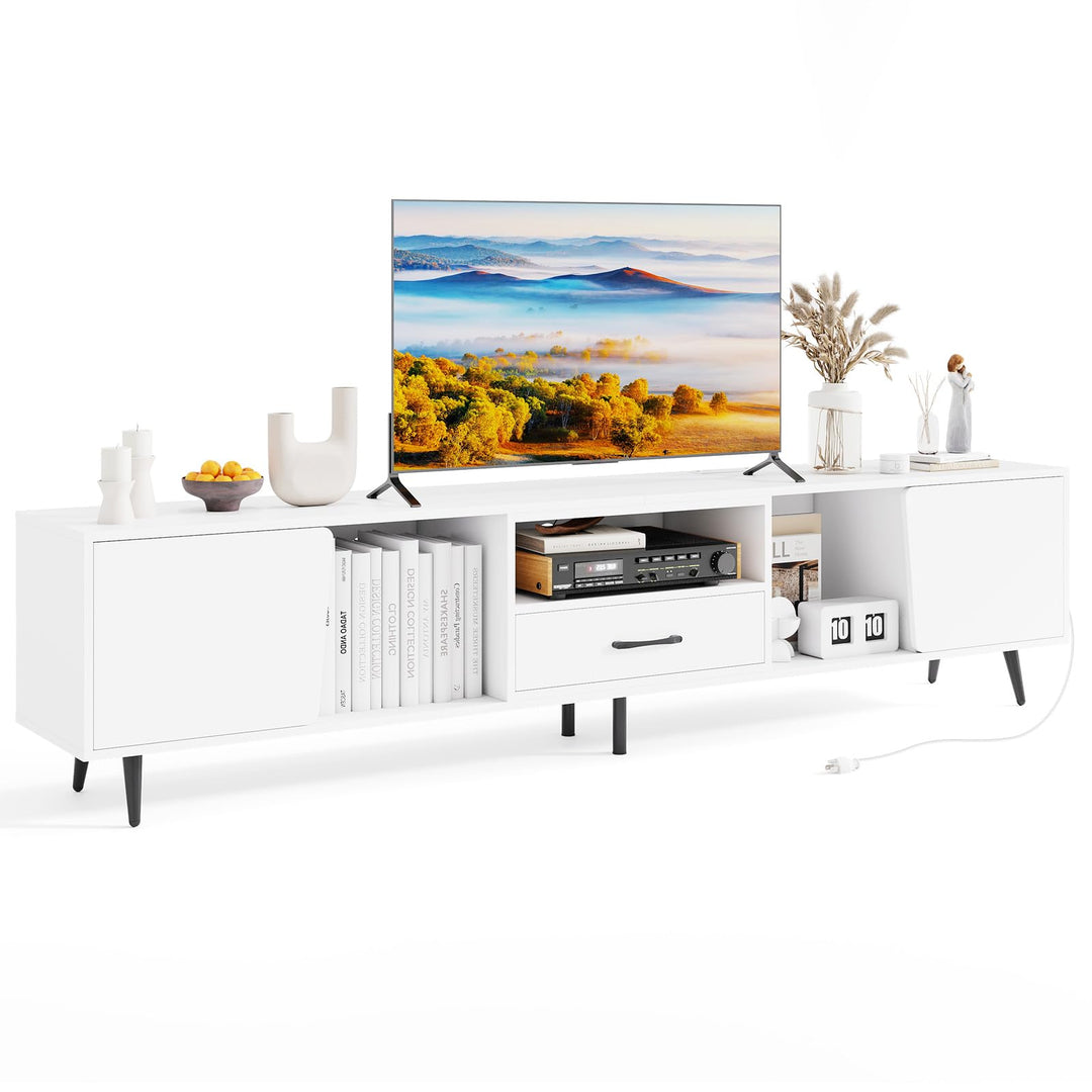 Giantex 79" White TV Stand with Power Outlets