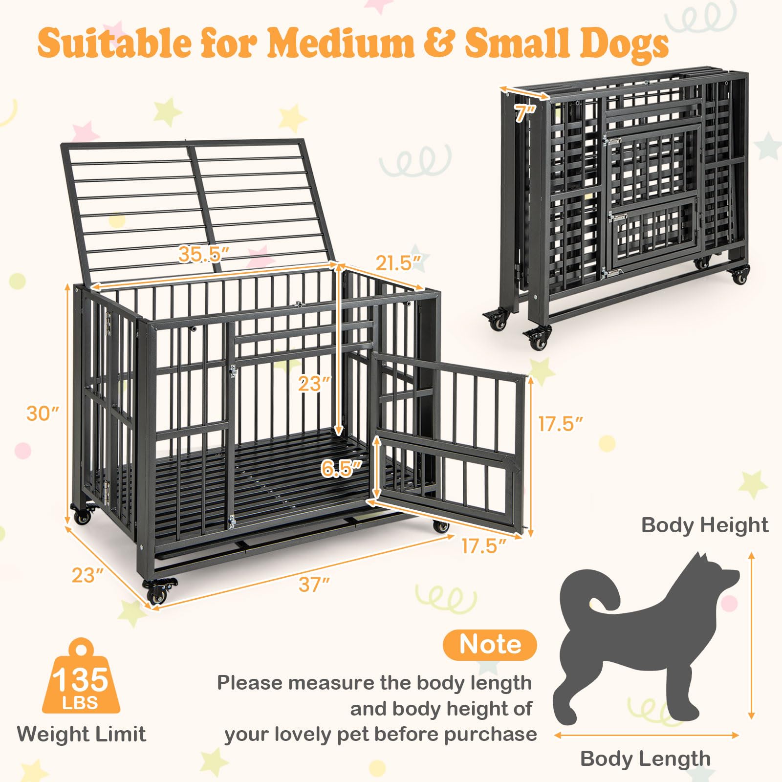 Giantex Foldable Metal Dog Crate - Heavy Duty Dog Cage