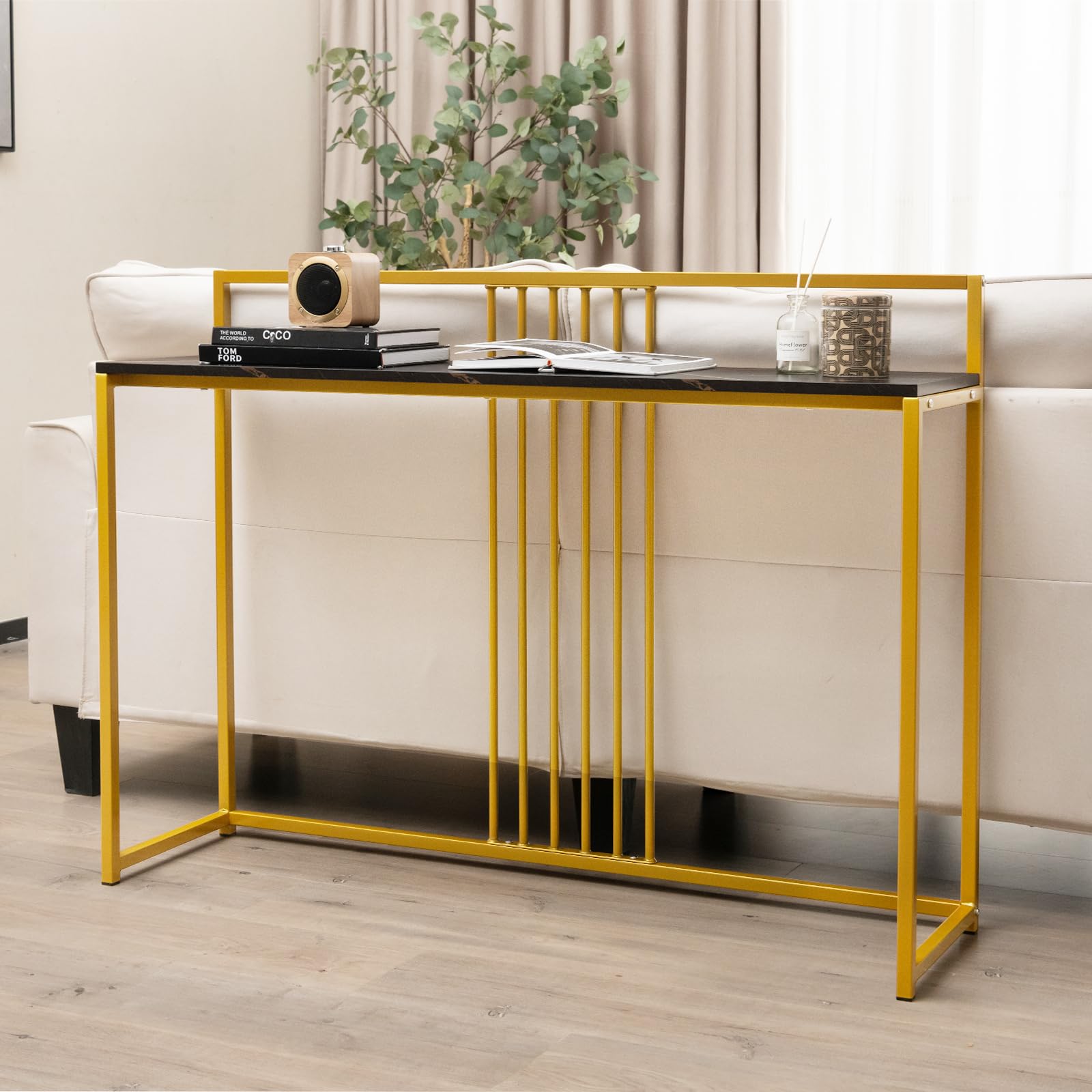 Giantex 47" Entryway Console Table - Narrow Hallway Table w/Sturdy Gold Metal Frame, Anti-Tipping Kits