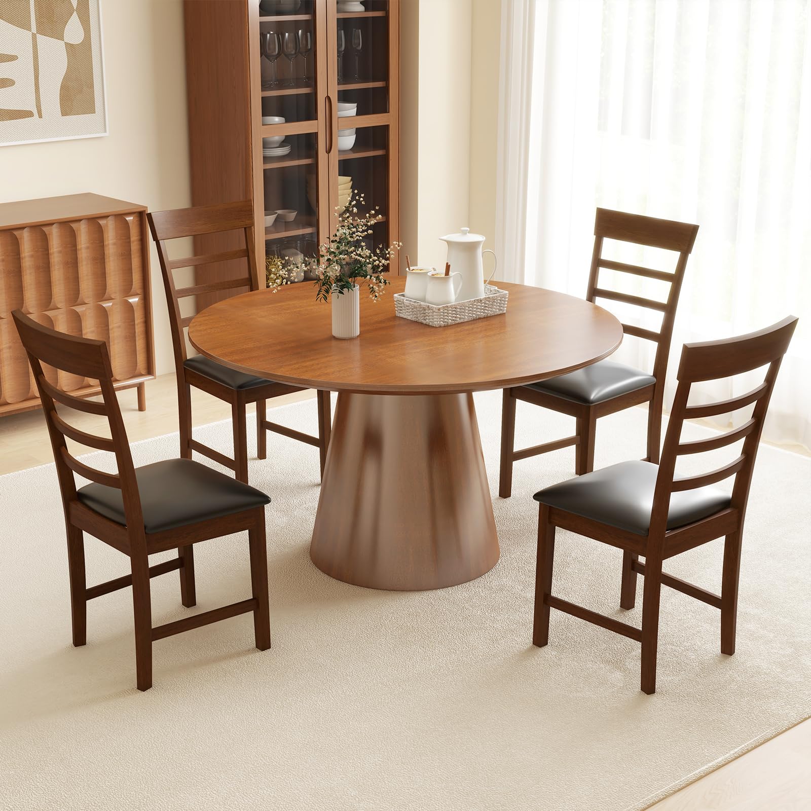 Giantex Wooden Dining Chairs Set of 2/4, PU Leather Upholstered Kitchen Chairs w/Rubber Wood Frame