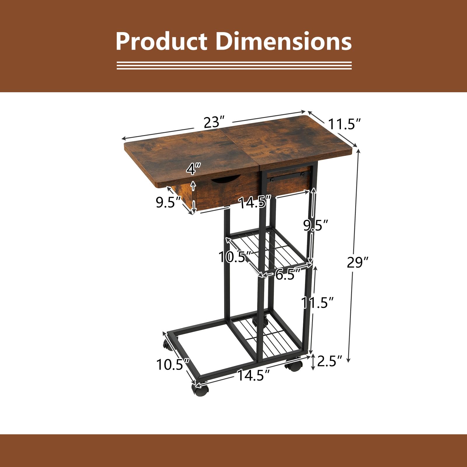 Giantex C-Shaped End Table with Charging Station Set